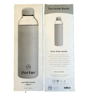 NIB W&P Porter GLASS Water Bottle With Protective Silicone Sleeve 20 0Z GRAY
